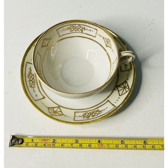 Vintage Hand Painted Nippon Japan Tea Cup & Saucer Gold Flowers Diamonds Teacup - Picture 6 of 11